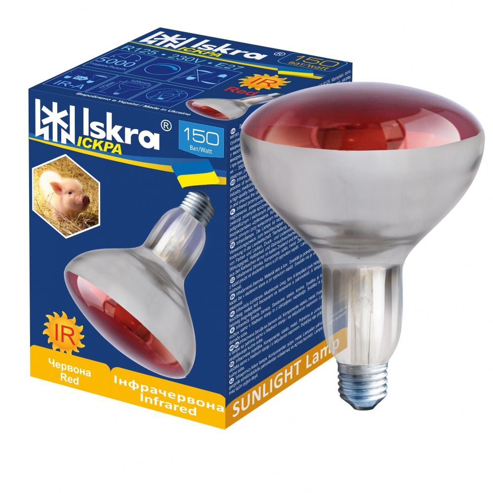 Инфракрасная лампа для обогрева молодняка с.-х. животных Іскра R123 150 Вт E27 230 В (ІЧЧ 230-150-R125 E27)