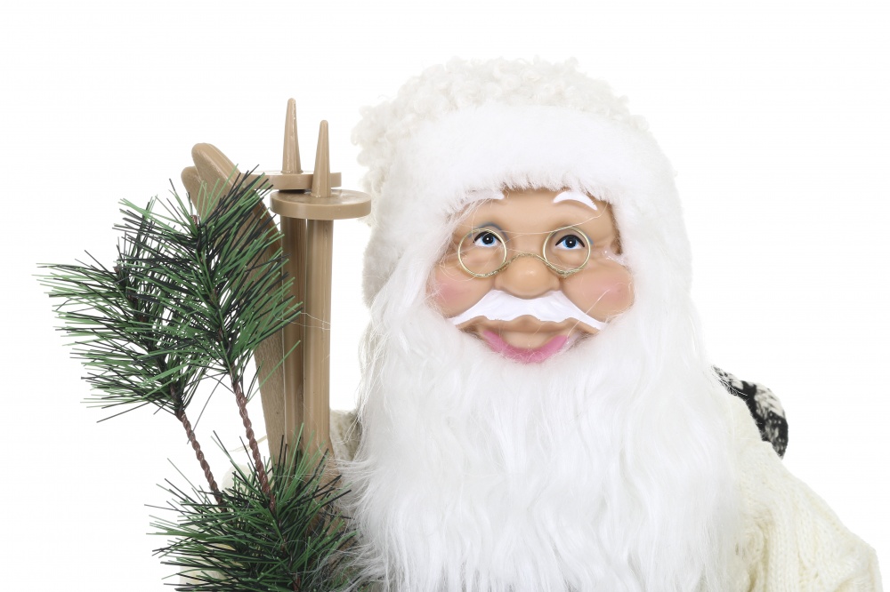 Декоративная новогодняя фигура Санта лесной с лыжами бело-коричневый 40 см