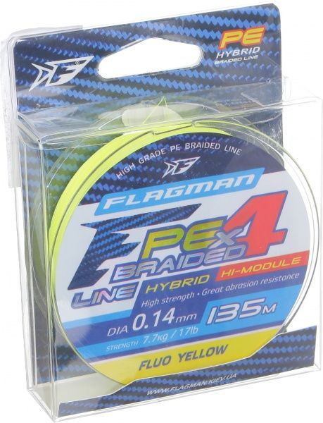 Шнур Flagman PE Hybrid F4 FluoYellow 135м 0,14мм 7,7кг