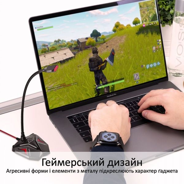 Мікрофон Promate Streamer LED, USB Maroon