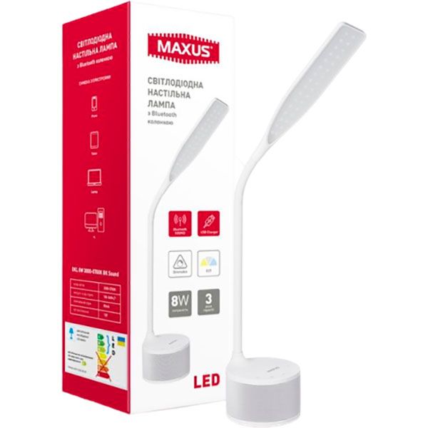 Настольная лампа Maxus 8 Вт белая 1-MAX-DKL-001-04