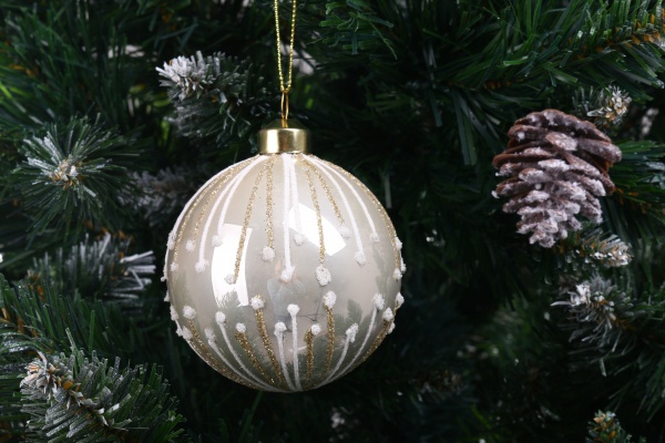 Елочная игрушка в форме шара с декором стеклянная 8 см 8 мм золотой ABT620080