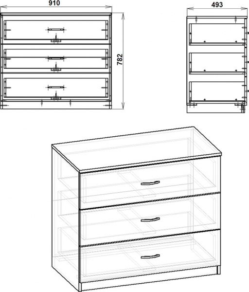 Комод Компанит 3Б дуб сонома/дуб сонома 