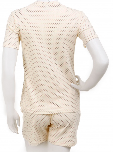 Комплект домашний женский Горошек коралл футболка и шорты р. S молочный