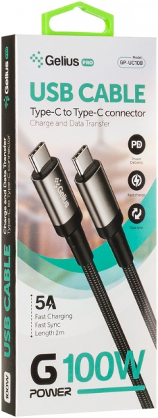 Кабель Gelius G-Power GP-UC108 Type-C to Type-C 100 W 2 м чорний (GP-UC108) 