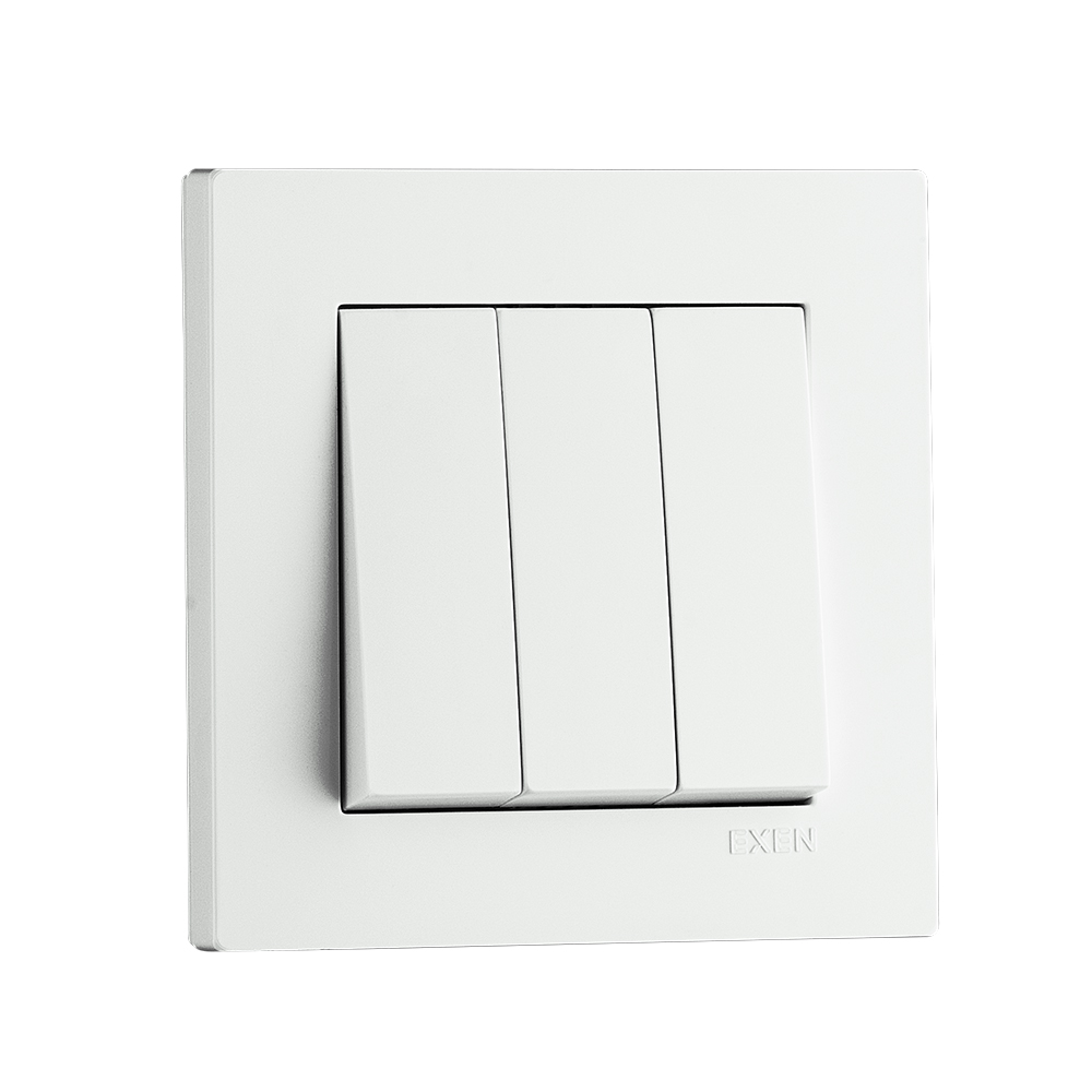 Вимикач кнопковий триклавішний EXEN Karell без підсвітки білий 290-000102-213