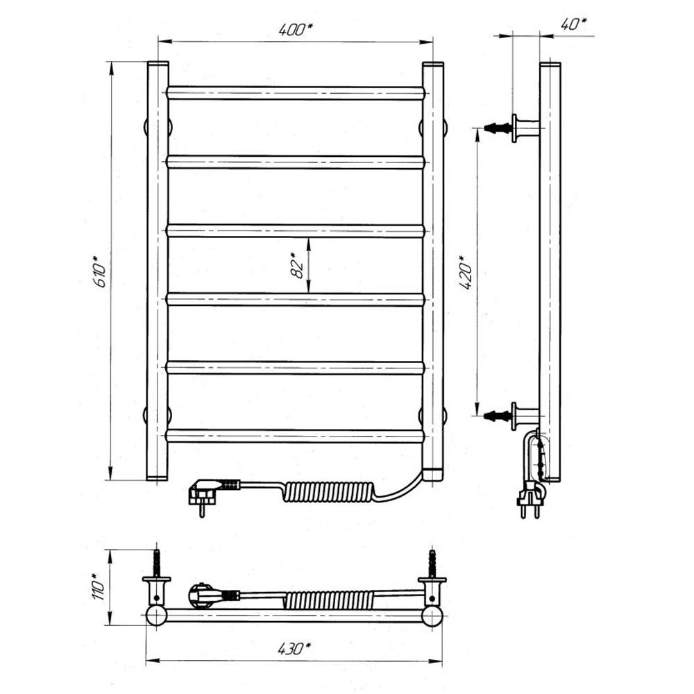 Рушникосушарка електрична Evro-Termo Лайн ЧФЧ6 400 х 600 Електро Праве підключення S3