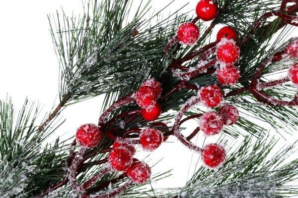 Веточка декоративная лиственницы с ягодами заснеженная 68 см RS1Z2259 