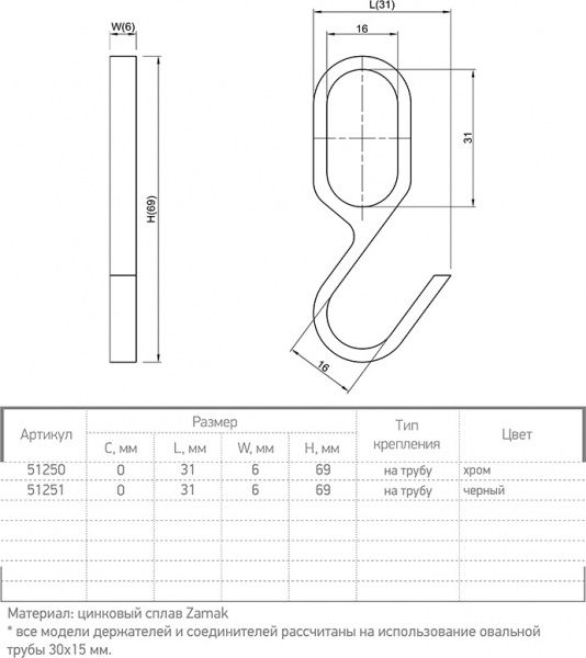 Крючок Ferro Fiori для трубы 30х15 M 11060 хром 51250 