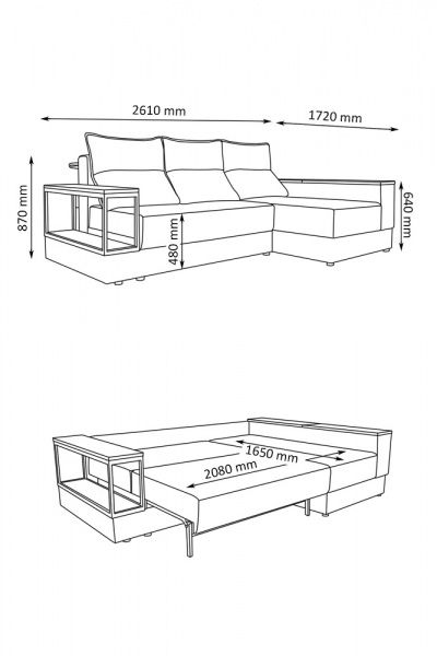 Диван кутовий VECTOR EP-GRT UD темно-сірий правий 2610x1720x870 мм