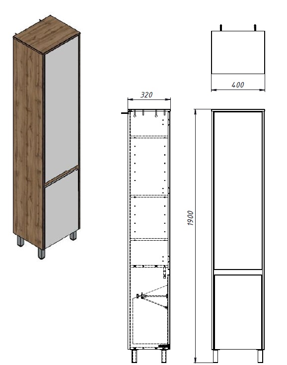 Пенал для ванной комнаты ЮВЕНТА Luton LtP-190 дуб вотан с корзиной для белья