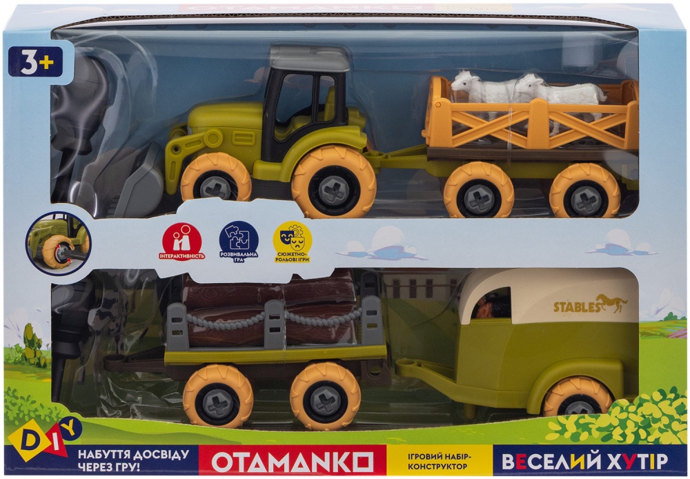 Ігровий набір OTAMANKO Веселий хутір (трактор з двома причепами, кінь та вівці) 532.01.65