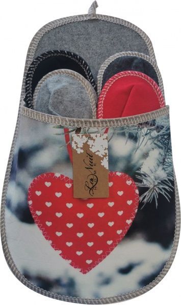 Набор тапочек La Nuit Winter Heart для гостей р. one size серый с красным 4 пары 