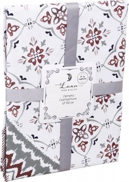 Скатерть Demetra d160 белый с рисунком Luna 