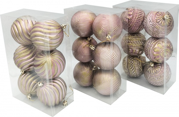 Набор елочных шаров Контурная розово-золотой d80 мм 6 шт./уп. 