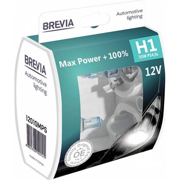 Лампа галогенная Brevia 12010MPS Max Power+100% H1 P14.5s 12 В 55 Вт 2 шт