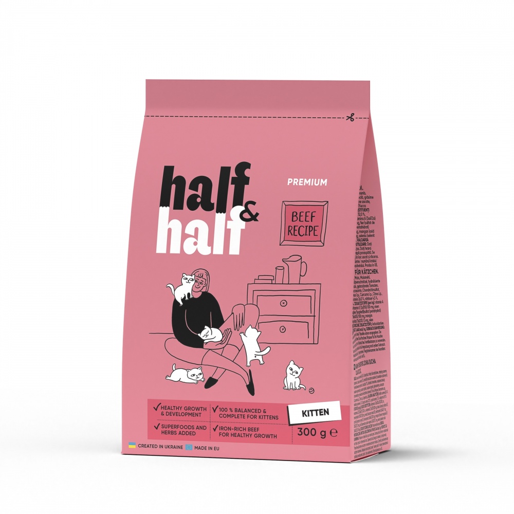 Корм сухой для котят Half&Half с говядиной 300 г