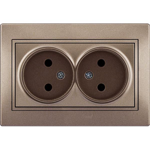 Розетка двойная без заземления Lezard Mira 16 А 250 В без шторок светло-коричневый