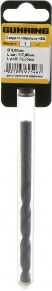 Сверло по металлу Guhring HSS 75x117 мм тип N 8 мм 322041989