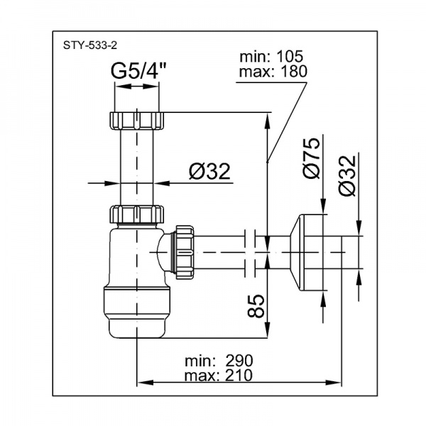 Сифон для умывальника Styron STY-533-2 без водослива DN32