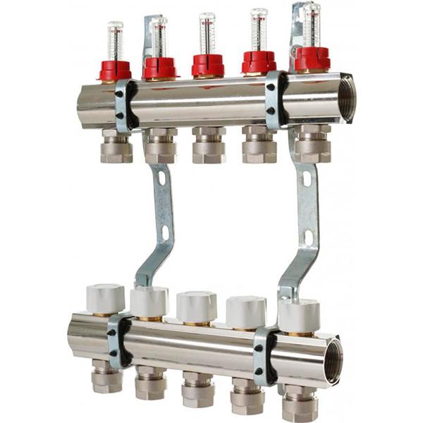 Коллекторная группа с расходомерами и термоклапанами Luxor М30х1,5 5 выходов с евроконусом 16х2