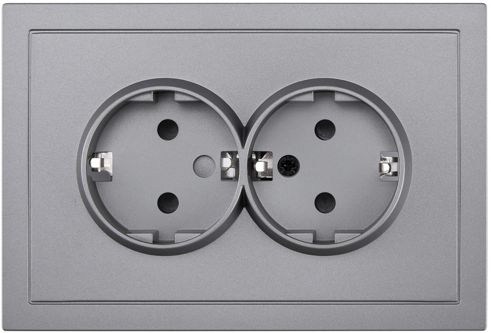 Розетка подвійна побутова із заземленням HausMark Juna IP20 сірий 7041-3500-127BQC