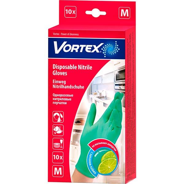 Перчатки нитриловые Vortеx с запахом лайма стандартные р.M 5 пар/уп. зеленые 