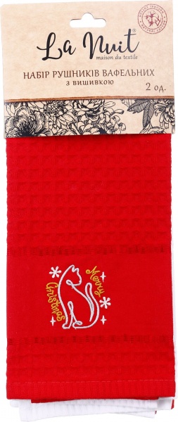 Набор полотенец вафельных с вышивкой Котик/Кролик 2 шт. 40x60 см разноцветный La Nuit 