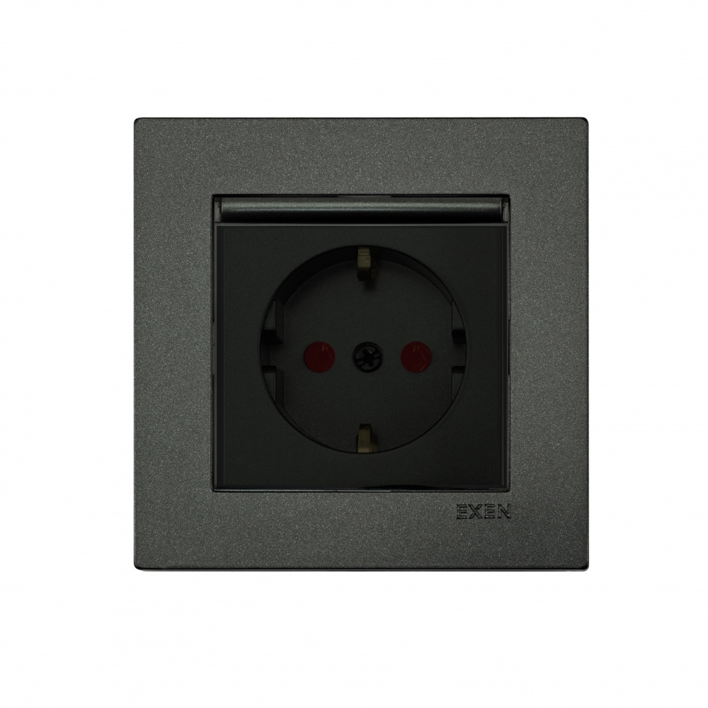 Механізм розетки побутова із заземленням EXEN Karell IP20 антрацит 290-001303-240
