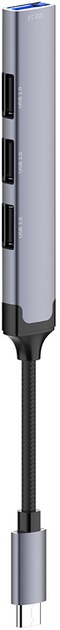 USB-хаб ColorWay USB-C 4-в-1 USB2.0х3/USB3.0 0,12 м сірий (CW-HUB04)
