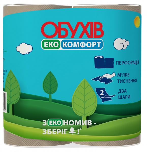 Туалетний папір ОБУХІВ Еко Комфорт 120 відривів двошаровий 4 шт.