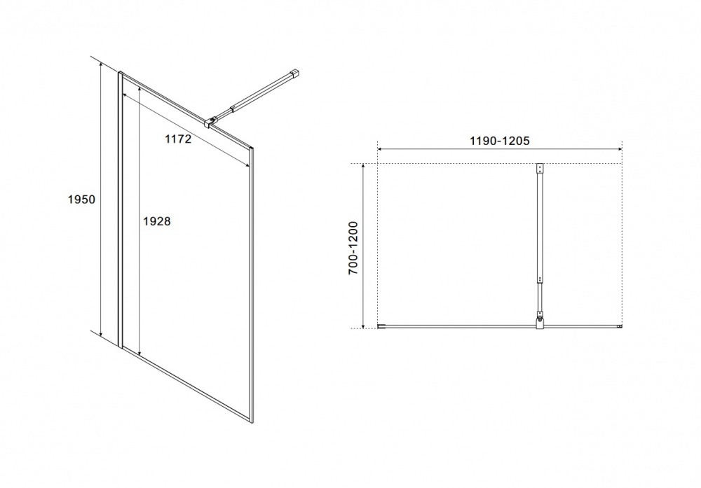 Стенка душевая Koller Pool AQWC70120CI AQUA Walk-IN Chrome 1200x1950x(700-1200)