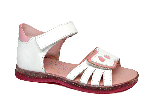 Босоножки для девочек RenBut кожаные на липучках с сердечком р.35 белый 31-4406^-0053-35 