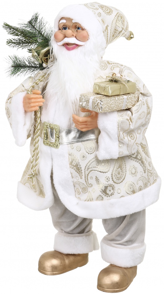 Декорация новогодняя Золотой Санта с подарками 80 см