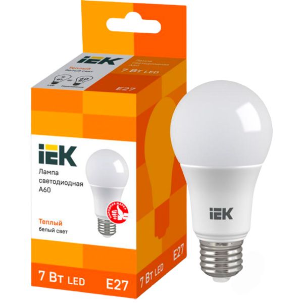 Лампа світлодіодна IEK ECO 7 Вт A60 матова E27 220 В 3000 К 