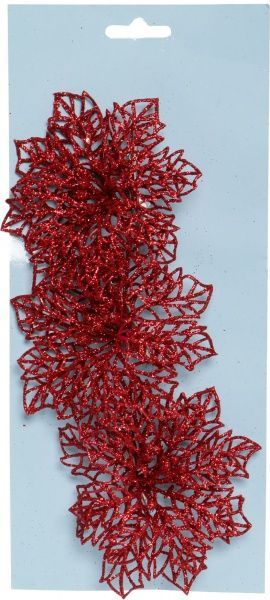 Новогодняя декорация Пуансеттия ажурная красная