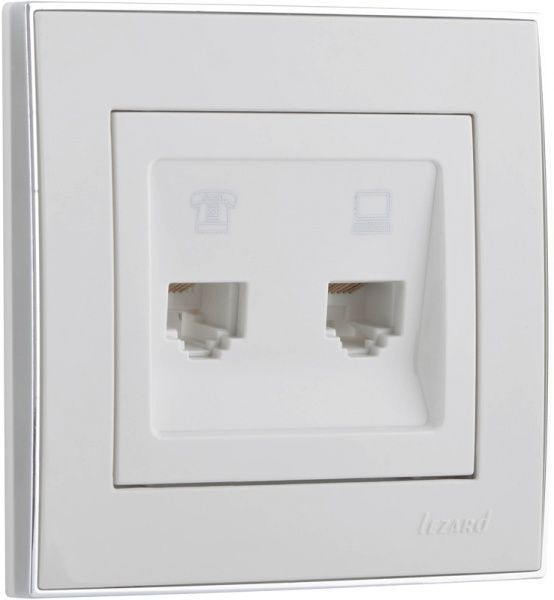 Розетка комп'ютерна + телефонна подвійна Lezard Rain перлинно-білий 703-3088-143