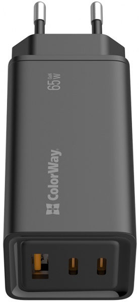 Зарядное устройство ColorWay GaN3 Pro Power Delivery (USB-A + 2 USB TYPE-C) (65W) black (CW-CHS039PD-BK) 