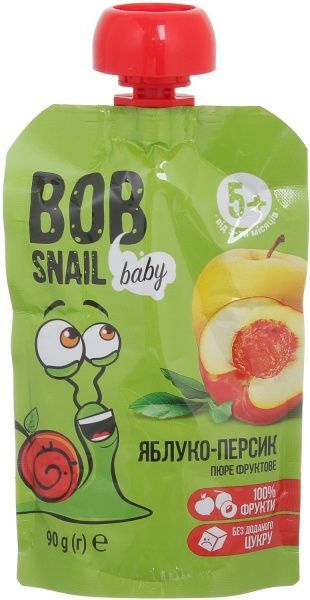 Пюре Равлик Боб Яблоко-персик пауч 90 г 