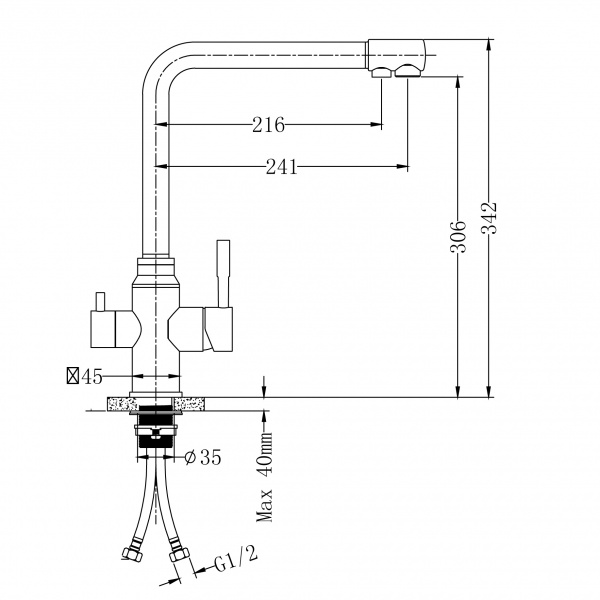 Смеситель для кухни VIDAN Alvaro AISI-304 (IN-H2501), с подключением к фильтру