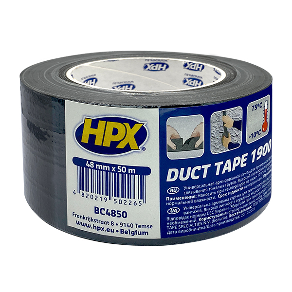 Универсальная армированная лента Duct tape 1900 48 мм x 50 м черная HPX 