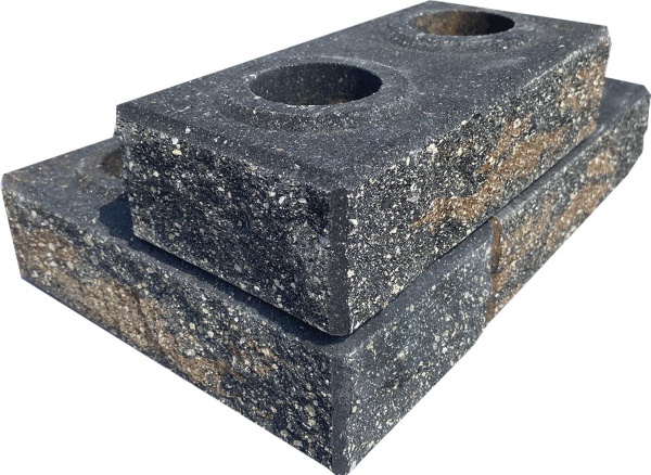 Цегла гіперпресована LEGO-FASAD колота кутова помаранчево-чорна