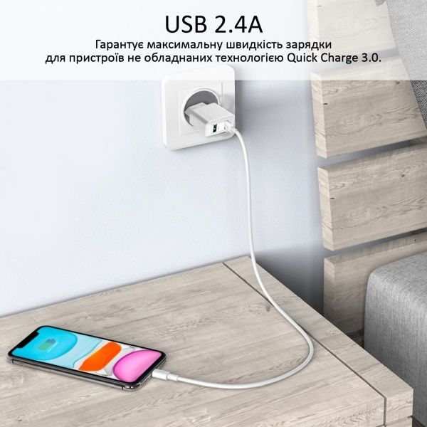 Зарядное устройство Promate BiPlug 12 Вт 2 USB White 
