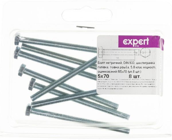 Болт метричний 5х70 мм DIN 933 5x70 мм 8 шт. клас міцності 5,8 Expert Fix