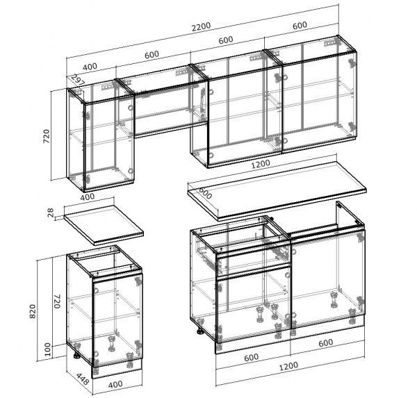 Кухня Крістал Грейд МДФ 2,2 м 