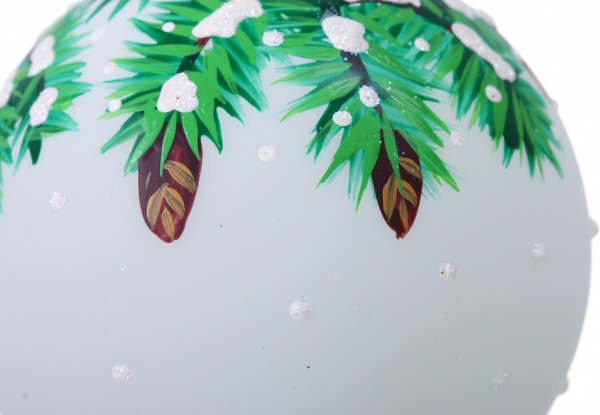 Шар новогодний сосновая ветвь с рисунком d 80 мм белый
