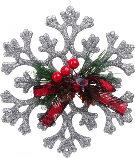 Елочная игрушка Снежинка с декором серебряная 15 см. E2127S 1 шт. 