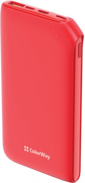 Внешний аккумулятор (Powerbank) ColorWay Soft touch Ligthning + USB QC3.0 + USB-C PD 18W 10000 mAh red (CW-PB100LPE3RD-PD) 