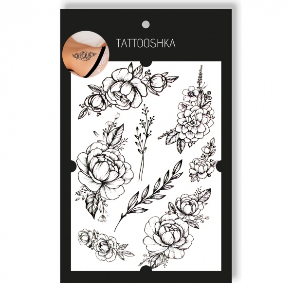 Тату тимчасове TATOOSHKA Піони з гілочками