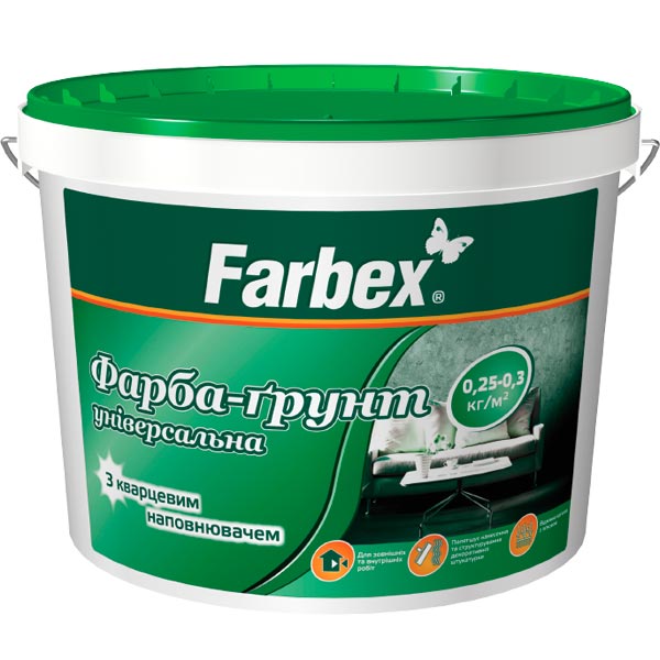 Фарба-ґрунт акрилова Farbex універсальна мат білий 4,2 кг